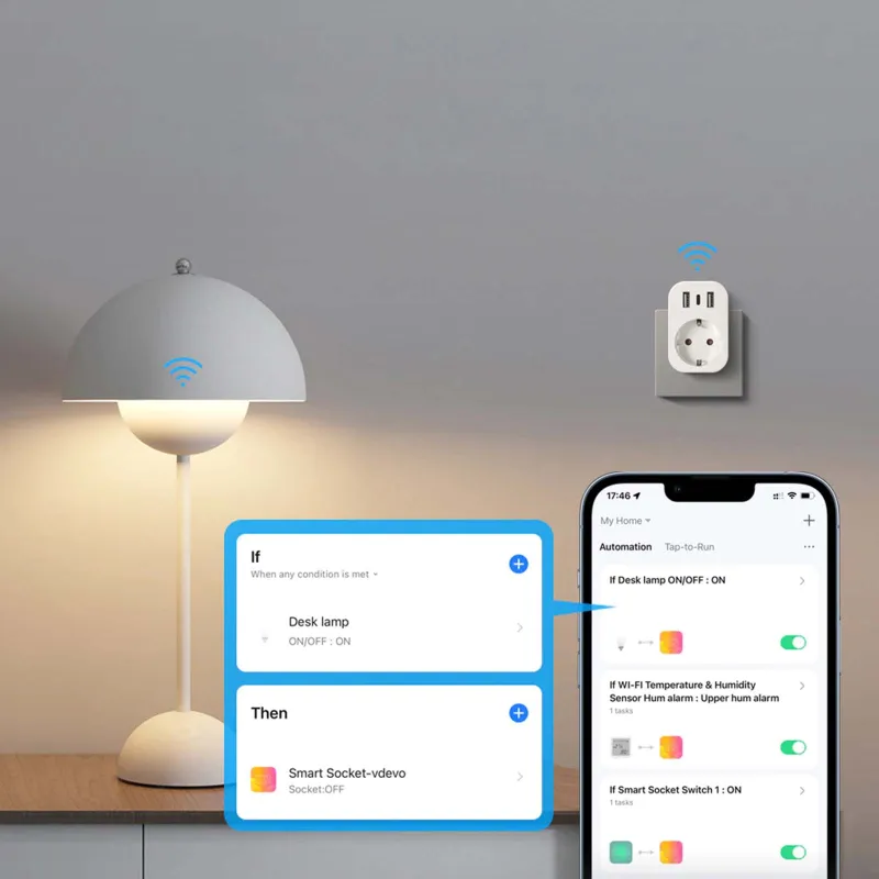 Enchufe inteligente Tuya WiFi con puertos USB
