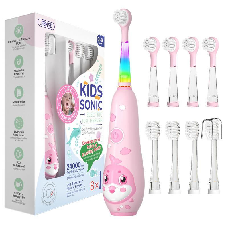 Seago Szczoteczka soniczna do zębów dla dzieci Ładowanie bezprzewodowe  SG-2139 8 główek Kolorowe światełka LED
