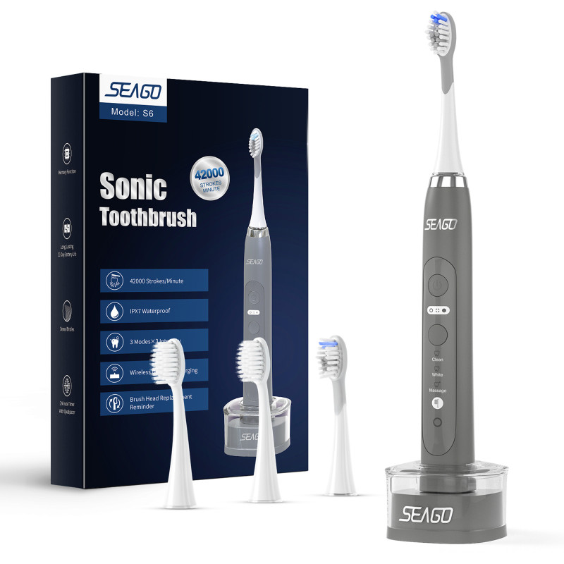 Seago Szczoteczka soniczna do zębów dla dorosłych S6 4 główki ładowanie indukcyjne