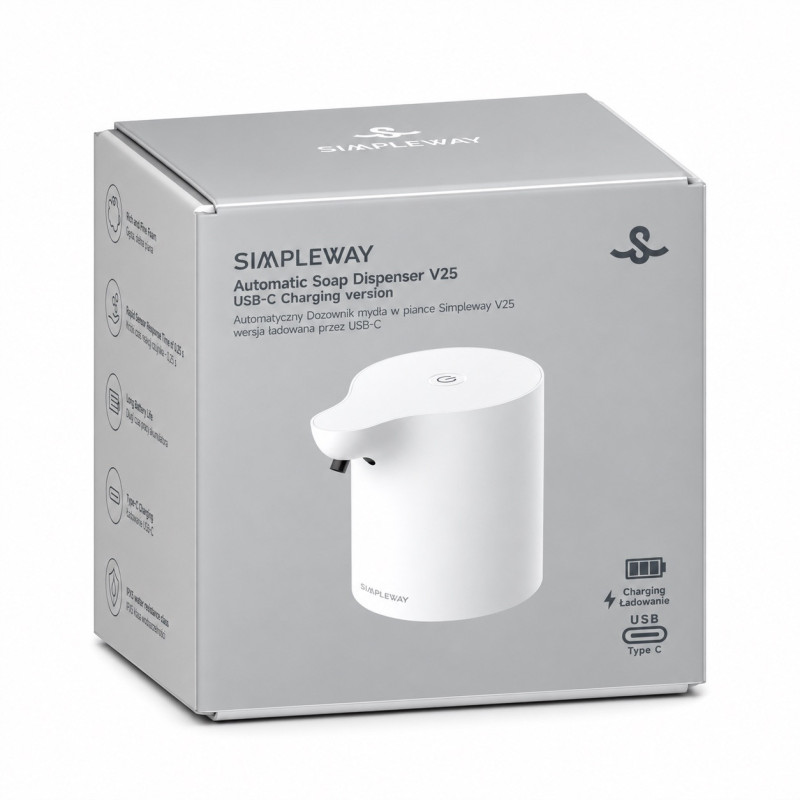Dispenser automatico di sapone in schiuma Simpleway V25 con ricarica USB-C